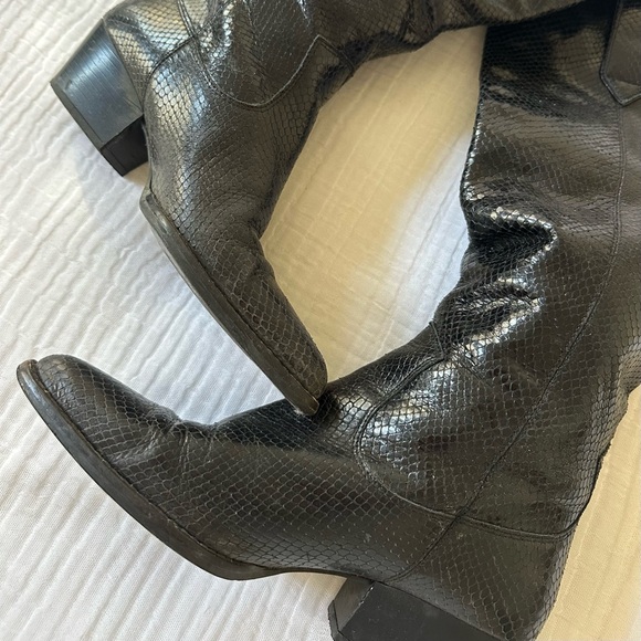 Black Leather Python/Snake Cowboy Boots - Picture 2 of 3